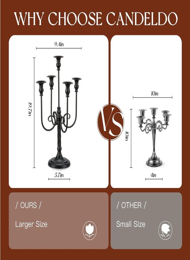 Candeldo Black Halloween Candelabra Candle Holder: Tall Gothic Decorations for Table Centerpiece 5 Arm Metal Candles Stand Fireplace Decor Set of 2 - Image 4