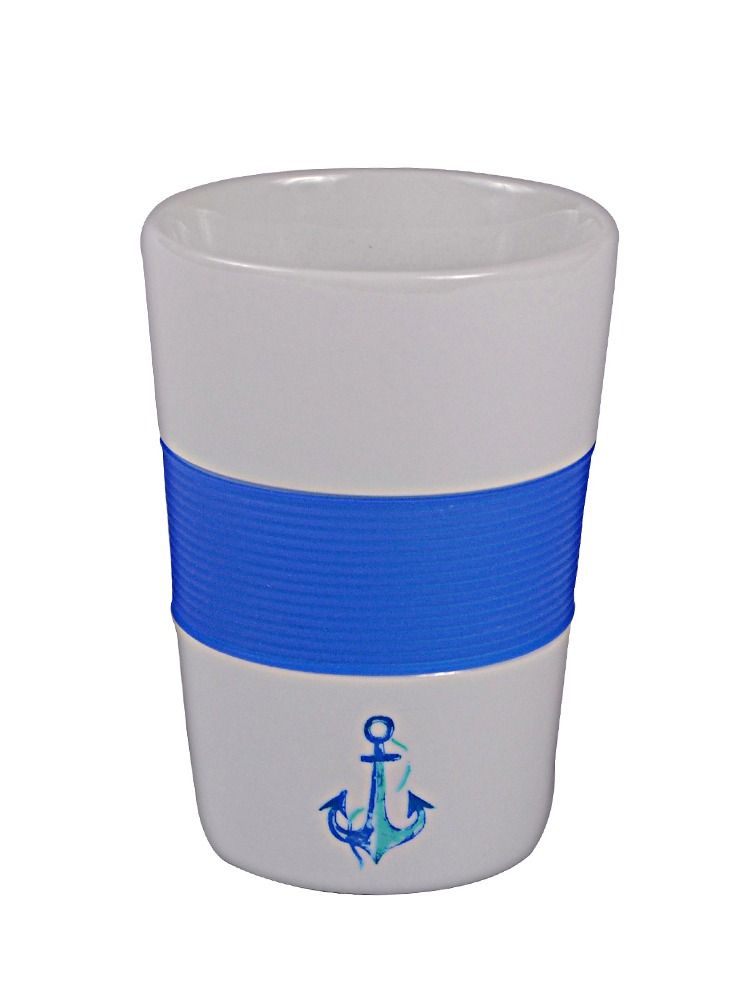 Anemoss Anchor Design Ceramic Coffee Mug, Blue White Coffee Cup - Image 1