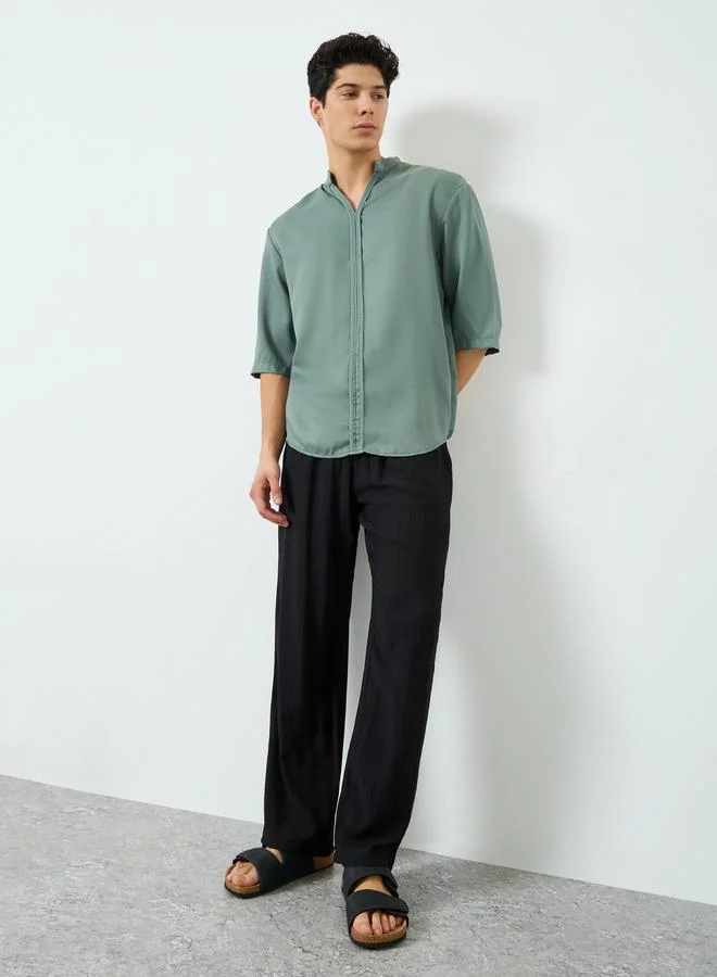 Take Two Men Green Woven Polo Shirt