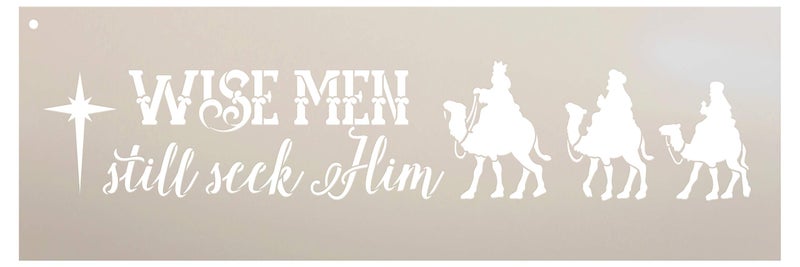 Studio R 12 Wise Men Still Seek Him Stencil by StudioR12 | Christmas Camels Word Art Reusable Mylar Template | Painting, Chalk, Mixed Media | Use for Crafting, DIY Home Decor (21" x 7") - Image 1