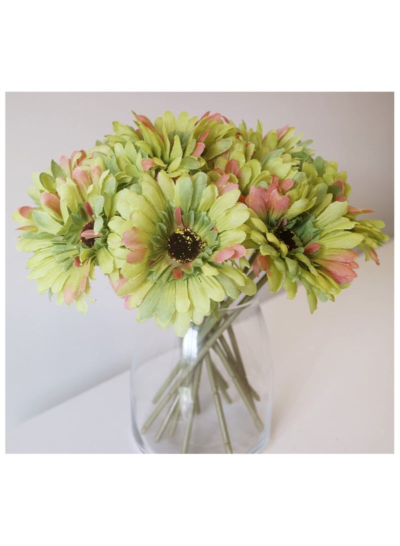 KASTWAVE 15 Pcs Artificial Silk Daisy Flowers Fake Gerbera Flowers Bridal Wedding Bouquet for Home Wedding Party DIY Centerpiece Decorations (Green) - Image 2