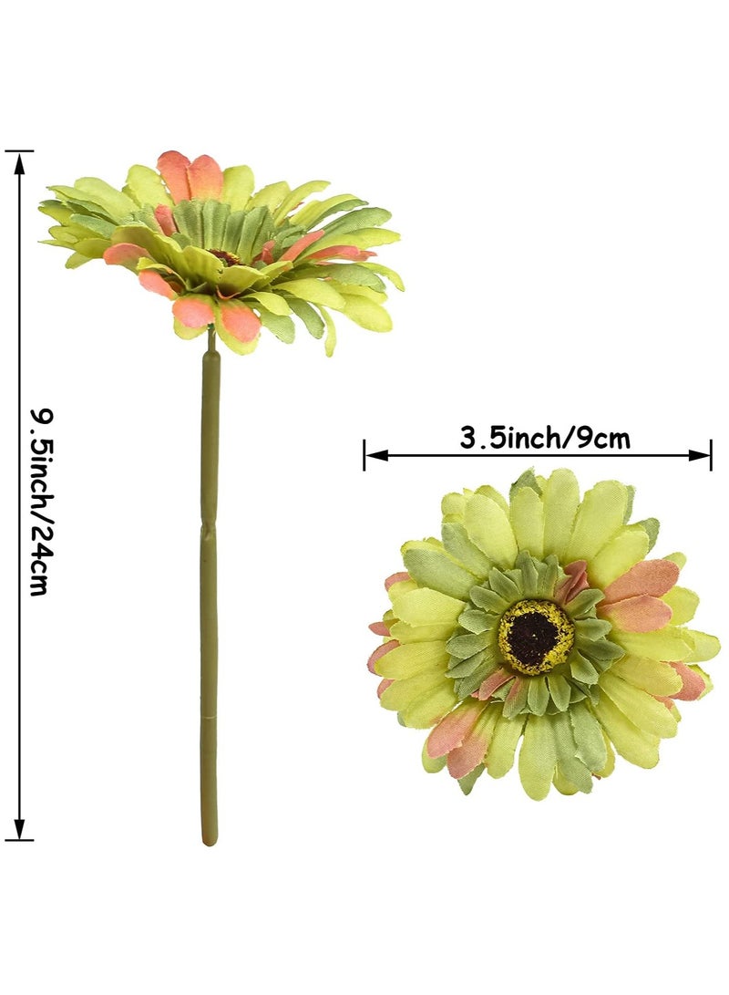 KASTWAVE 15 Pcs Artificial Silk Daisy Flowers Fake Gerbera Flowers Bridal Wedding Bouquet for Home Wedding Party DIY Centerpiece Decorations (Green) - Image 5