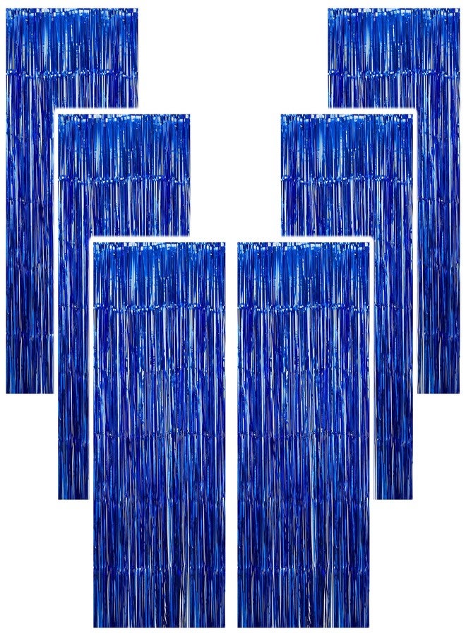TOYXE Foil Fringe Tinsel Curtains for Photo Backdrop Party Decorations Dark Blue Pack of 6 Pcs - Image 1