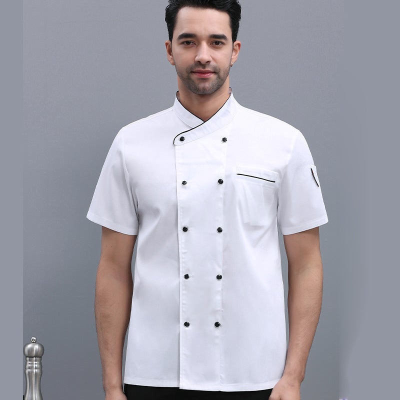 High-End Polyester-Cotton French Chef'S Clothing Short-Sleeved Chef'S Uniform Summer Men'S And Women'S Short-Sleeved Baking Cake Room Western Restaurant Worker - Image 1