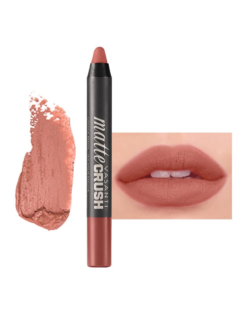 VASANTI Matte Crush Lipstick Pencil â€“ Peachy Keen Natural Peach â€“ Soft, Velvety Matte Finish, Waterproof, Smooth Application â€“ Natural, Vegan, Paraben-Free Lip Color