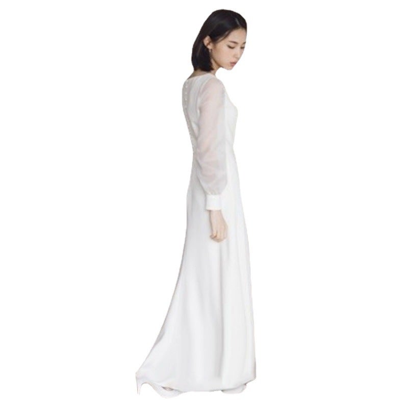 Travel Pography Light Wedding Dress Forest Style Super Fairy Simple White Satin Evening Dress Women'S Wedding Outing Gauze Long Sleeves - Image 5