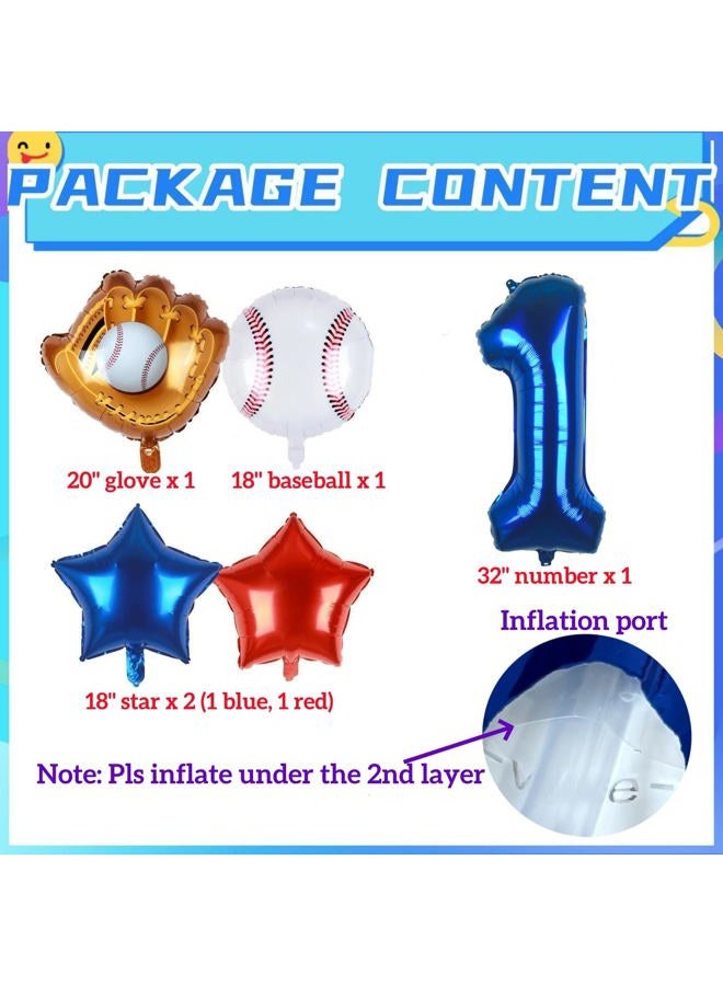 Kwuz Baseball Balloons 1st Birthday Decorations for Boy | Rookie of the Year First Birthday Decoration Baseball Sports Theme Party Supplies Foil Mylar Navy Blue Red White Sports Balloon Arch Kits - Image 5