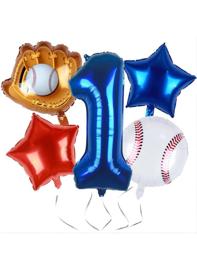 Kwuz Baseball Balloons 1st Birthday Decorations for Boy | Rookie of the Year First Birthday Decoration Baseball Sports Theme Party Supplies Foil Mylar Navy Blue Red White Sports Balloon Arch Kits - Image 1