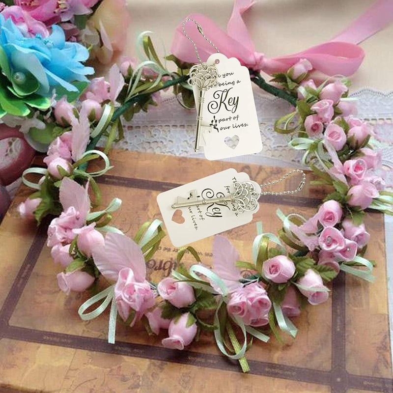 WODEGIFT 100 PCS Wedding Favors Bottle Opener,Wedding Gifts for Guest Vintage Skeleton Key Opener,Key Openers with Escort Tag Cards and Chains (Silver) - Image 5