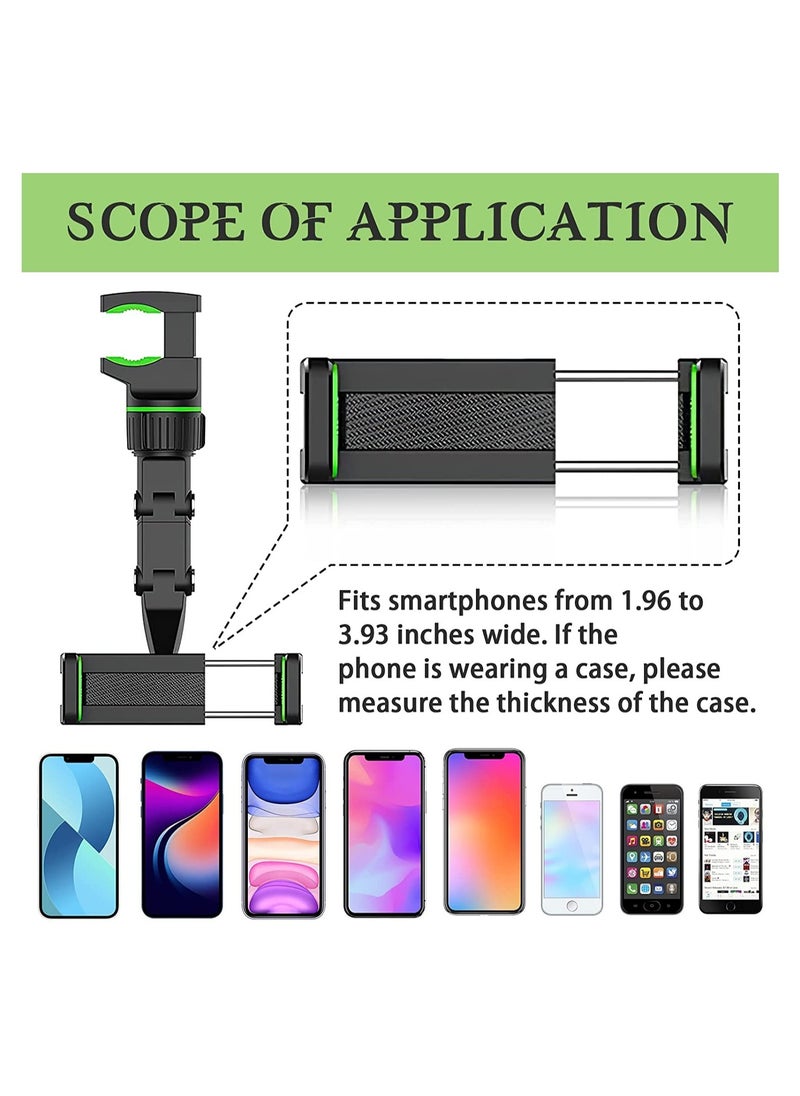 Multifunctional Rearview Mirror Phone Holder with 360° Rotation and 3-in-1 Charging Cable