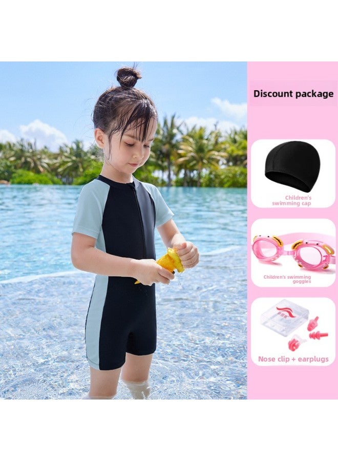 إسكدنيا ملابس سباحة للوالدين والطفل، ملابس سباحة نسائية للأم والابنة، تغطي البطن، تنورة فتاة محافظة للتنحيف، ملابس سباحة بوكسر من قطعة واحدة - اللون: أطفال بأكمام قصيرة 【بنطلون بوكسر】 مجموعة من أربع قطع - - Image 1