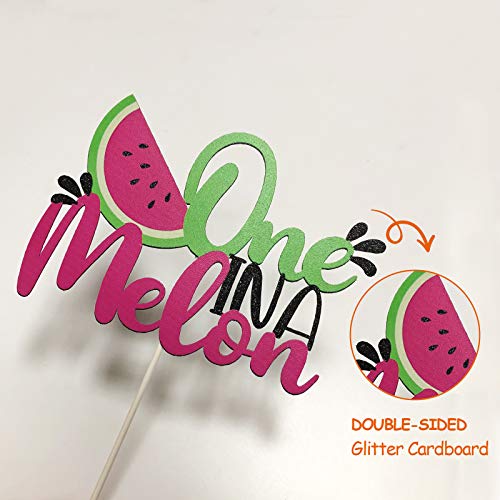 PANHUI One in a Melon Cake Topper Glitter Watermelon cake Topper Watermelon Themed Kids Party Supplies Decorations for Baby Shower,1st Birthday Party Cake Decor Girl’s Birthday - Image 2