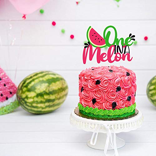 PANHUI One in a Melon Cake Topper Glitter Watermelon cake Topper Watermelon Themed Kids Party Supplies Decorations for Baby Shower,1st Birthday Party Cake Decor Girl’s Birthday - Image 4