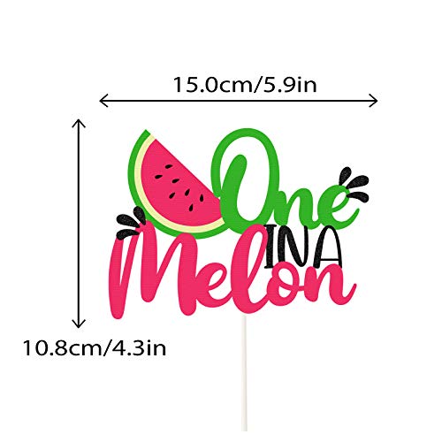 PANHUI One in a Melon Cake Topper Glitter Watermelon cake Topper Watermelon Themed Kids Party Supplies Decorations for Baby Shower,1st Birthday Party Cake Decor Girl’s Birthday - Image 3