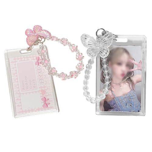 PKRFCJ 2 Sets Photocard Holder,Kpop Photocard Holder,with Creative Butterfly Chain Keychain for Easy Access to Cards,Suitable for Kpop Album Cards,Fun Gifts for Friends - Image 1