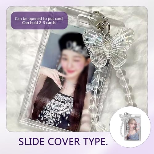 PKRFCJ 2 Sets Photocard Holder,Kpop Photocard Holder,with Creative Butterfly Chain Keychain for Easy Access to Cards,Suitable for Kpop Album Cards,Fun Gifts for Friends - Image 2