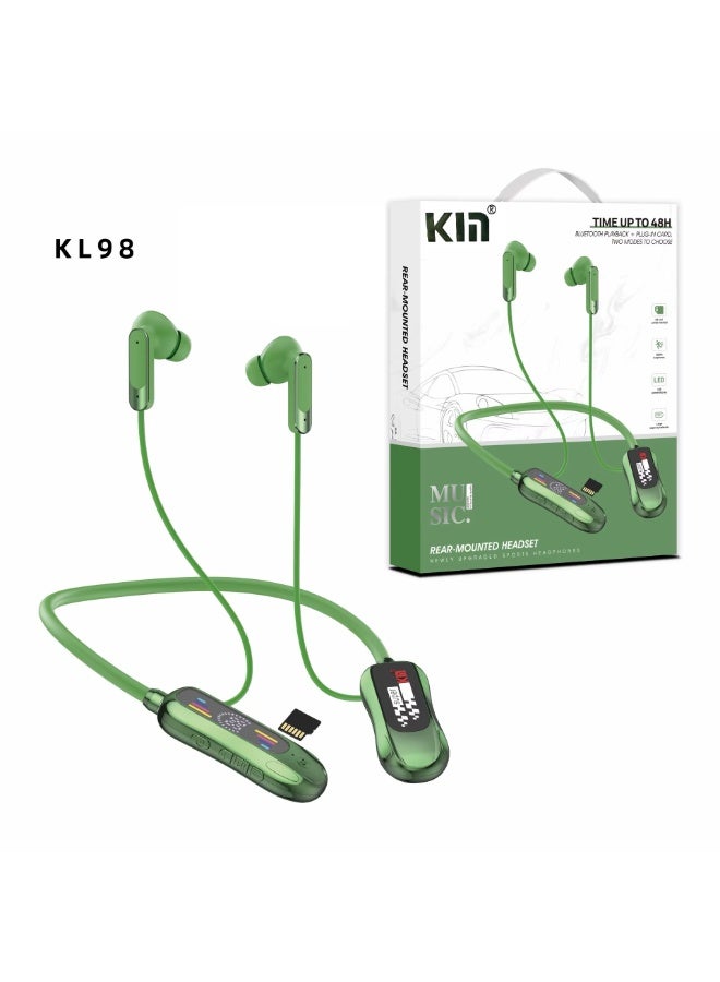 KL 98 Bluetooth Headphones Fast Charging Neckband Sport Earbuds Earphone with SD Card, Bluetooth Play Back. Upgraded Supports Headphone-Green