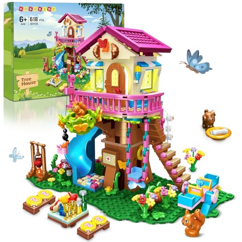 HOGOKIDS Tree House Building Set with LED Light - 622pcs Treehouse Building Blocks Toys, Forest Up House Toys with Slide, Birthday Easter Gifts for Kids Girls Boys Age 8 9 10 11 12+ - Image 1
