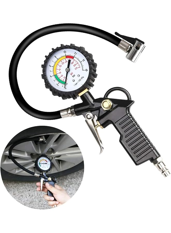 Linjie Tire Pressure Gauge，Gauge With Inflator，Heavy Duty Air Chuck And Compressor Accessories With Rubber Hose And Quick Connect Coupler, For Trucks, Cars, Motorcycles, Bicycles - Image 3