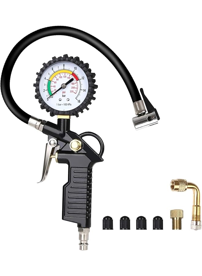 Linjie Tire Pressure Gauge，Gauge With Inflator，Heavy Duty Air Chuck And Compressor Accessories With Rubber Hose And Quick Connect Coupler, For Trucks, Cars, Motorcycles, Bicycles - Image 1