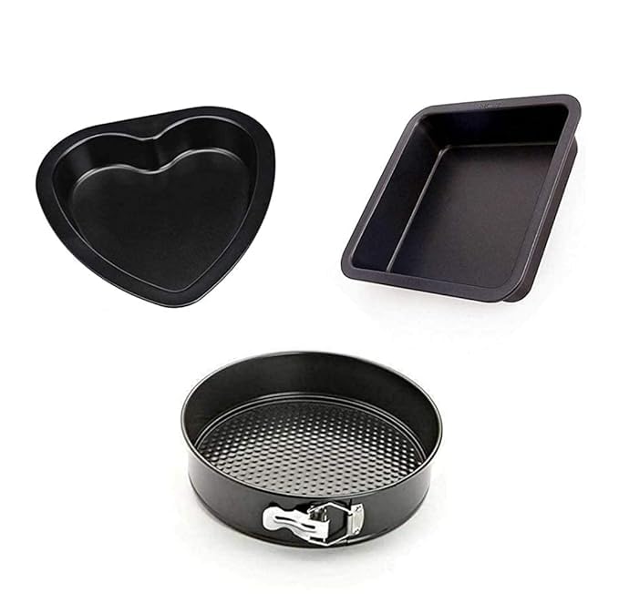 black sparrow NonStick Cake Mould I Teflon Coated Heart Square Round Shapes with Loose Base I Springform Removable Baking Pan I Cake Baking tins I Can be Used Microwave Oven I Black Set of 3 Pcs - Image 1