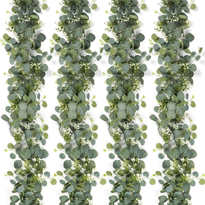 4 PACK 59FT ARTIFICIAL EUCALYPTUS GARLAND SPRING GARLAND FAKE SILVER DOLLAR GREENERY GARLAND VINES TABLE RUNNER FOR WEDDING HOME PARTY MANTLE WALL DECOR 2PACK PL126