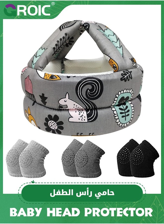 GROIC Baby Head Protector Baby Helmet for Crawling Walking,Infant Helmet & Baby Knee Pads 3 Pairs, No Bump Safety Head Cushion Bumper Bonnet Adjustable Protective Cap  - Image 1