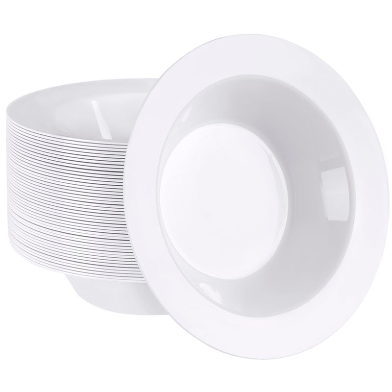 SETUP 12 oz  50 Piece White Plastic Bowls Disposable Plastic Soup Bowls  Premium HeavyDuty Dessert Bowls for Wedding Party and All Occasions