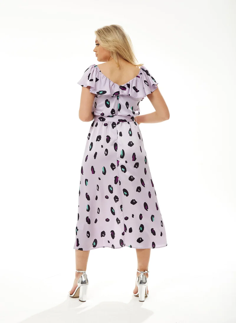 Liquorish  Off Shoulder Dress in Lilac Animal Print for Women | Best Price UAE