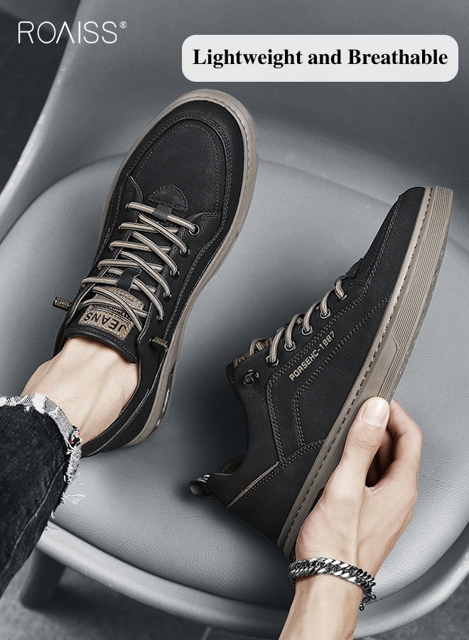 roaiss Men's Comfortable and Breathable Loafers Versatile and Trendy Non-slip and Wear-Resistant Casual Sneakers Retro Simple Solid Color Shoes for Daily Wear Lightweight Casual Shoes Black - Image 1