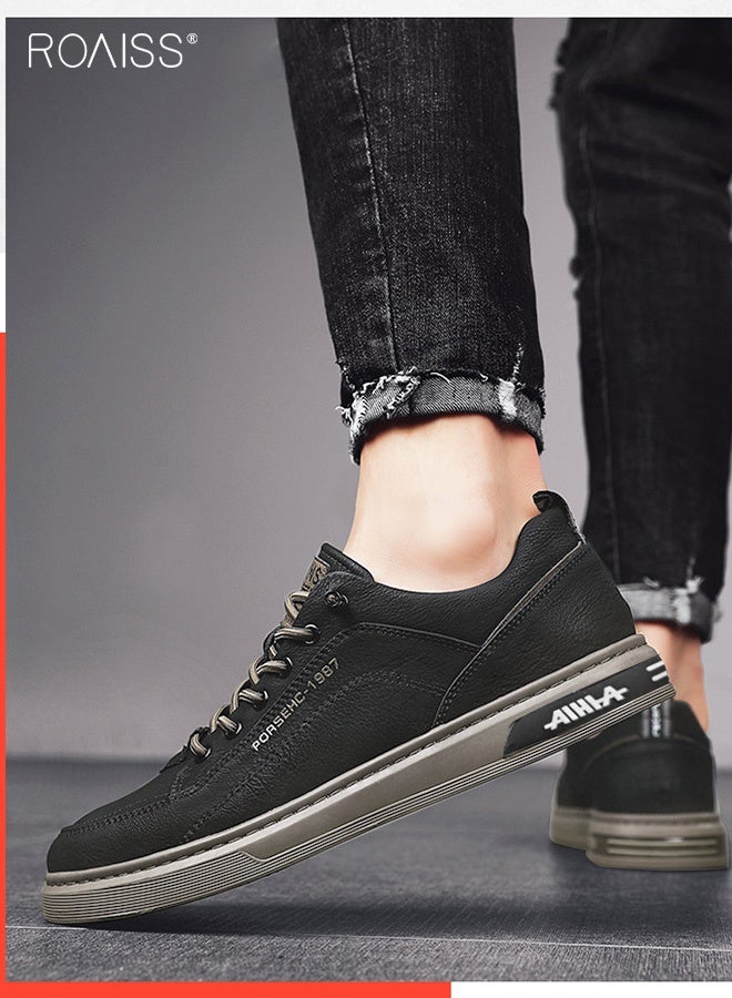 roaiss Men's Comfortable and Breathable Loafers Versatile and Trendy Non-slip and Wear-Resistant Casual Sneakers Retro Simple Solid Color Shoes for Daily Wear Lightweight Casual Shoes Black - Image 2
