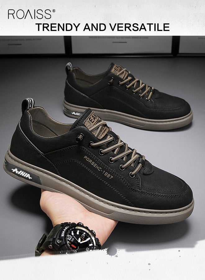 roaiss Men's Comfortable and Breathable Loafers Versatile and Trendy Non-slip and Wear-Resistant Casual Sneakers Retro Simple Solid Color Shoes for Daily Wear Lightweight Casual Shoes Black - Image 4