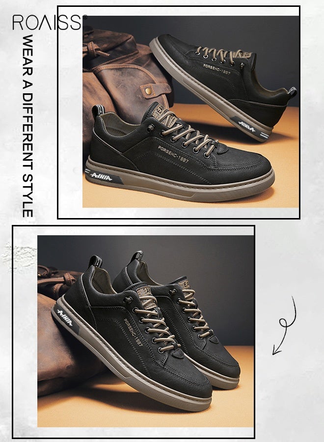 roaiss Men's Comfortable and Breathable Loafers Versatile and Trendy Non-slip and Wear-Resistant Casual Sneakers Retro Simple Solid Color Shoes for Daily Wear Lightweight Casual Shoes Black - Image 5