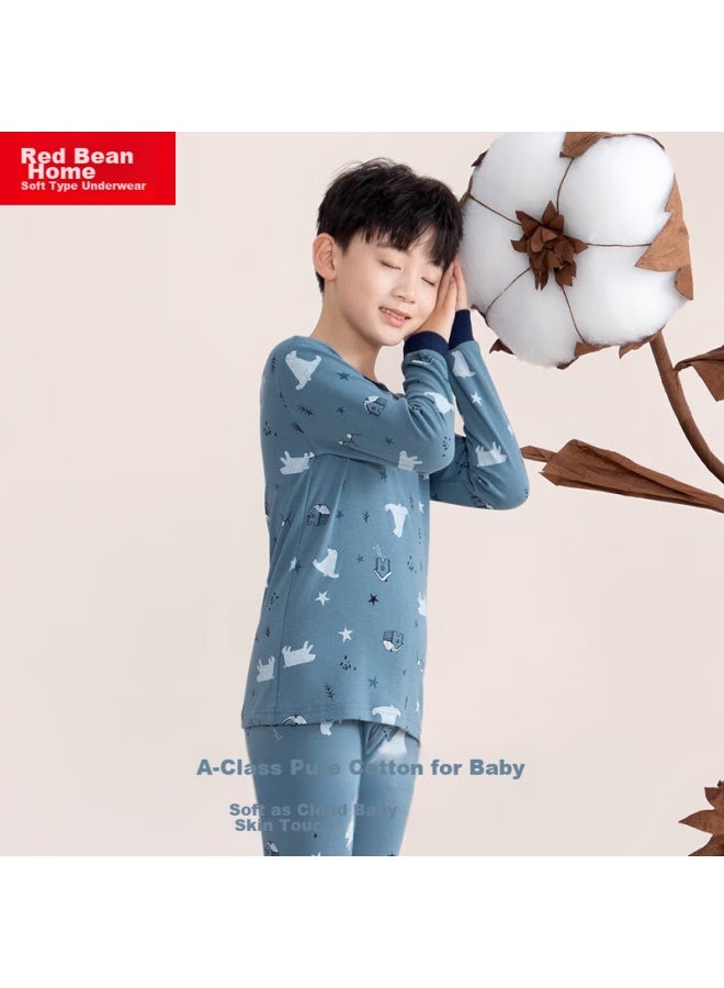 HOdo Home Hodohome Children's Autumn Underwear Set, Boys' Class A Pure Cotton All-over Print Low Round Neck Thermal Underwear For Boys And Toddlers, Sizes 121 And 130 - Image 3