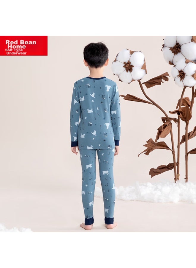 HOdo Home Hodohome Children's Autumn Underwear Set, Boys' Class A Pure Cotton All-over Print Low Round Neck Thermal Underwear For Boys And Toddlers, Sizes 121 And 130 - Image 2