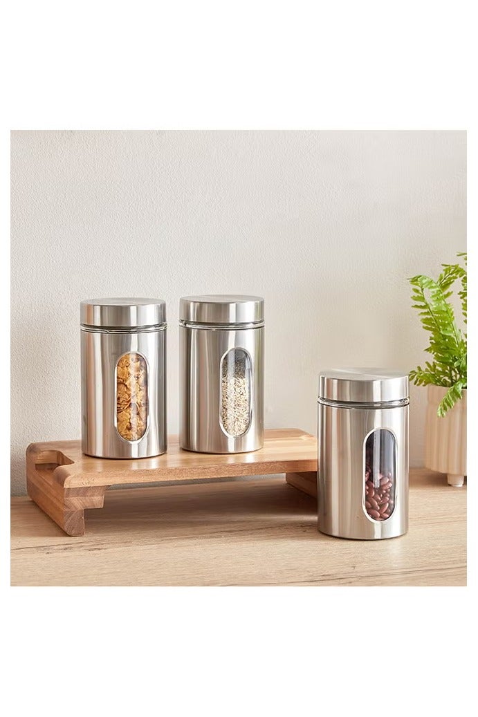 Essential 3-Piece Glass and Stainless Steel Jar Set 900 ml