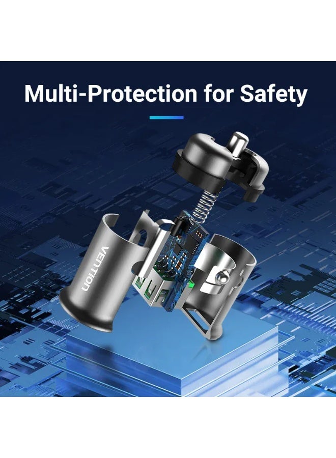 VENTION 25W Dual USB Car Charger (QC3.0+QC3.0) Gray Mini Style Aluminium Alloy Type Model # CC-85-H - Image 5