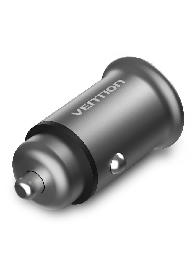 VENTION 25W Dual USB Car Charger (QC3.0+QC3.0) Gray Mini Style Aluminium Alloy Type Model # CC-85-H - Image 1