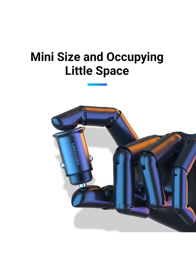 VENTION 25W Dual USB Car Charger (QC3.0+QC3.0) Gray Mini Style Aluminium Alloy Type Model # CC-85-H - Image 4