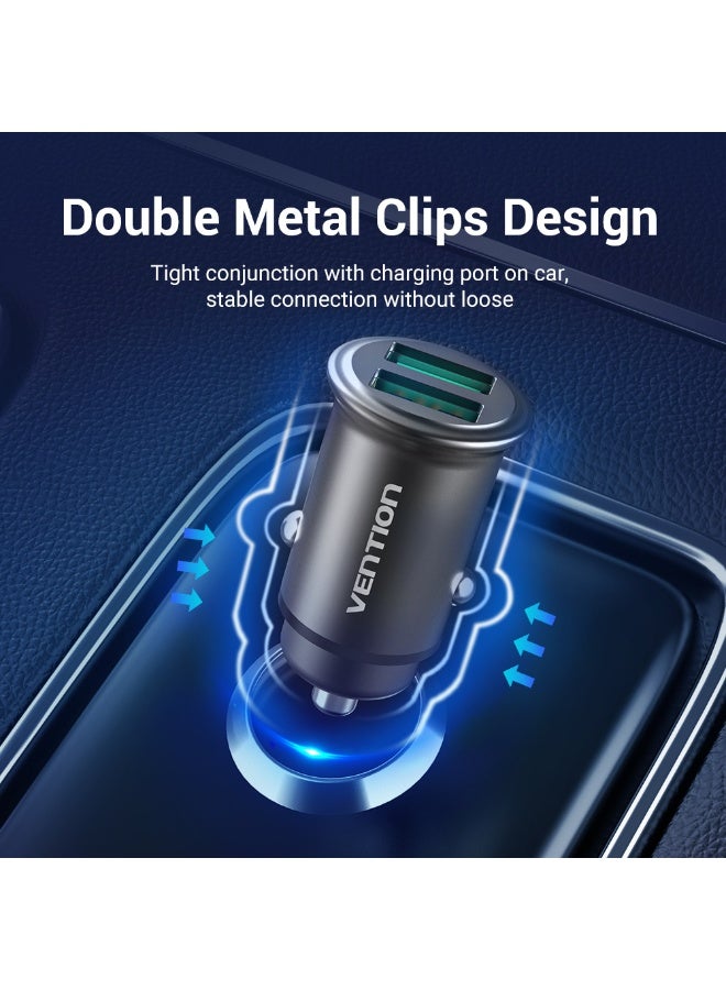 VENTION 25W Dual USB Car Charger (QC3.0+QC3.0) Gray Mini Style Aluminium Alloy Type Model # CC-85-H - Image 3
