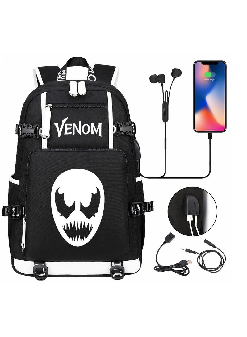 Venom USB printed leisure travel backpack
