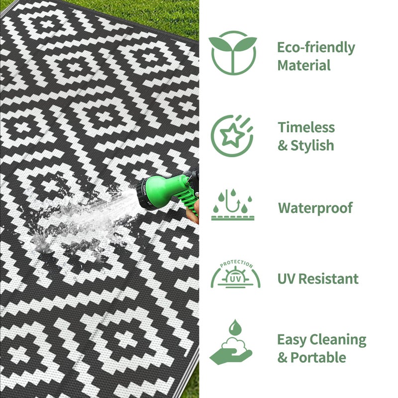 GENIMO 5x8 Outdoor Rug Waterproof, Reversible Mats, Outdoor Area Rug, Plastic Outside Carpet, Geometric Rv Mat for Patio Camping Rv Picnic Backyard Deck Balcony Porch Beach Trailer (Black & White) - Image 5