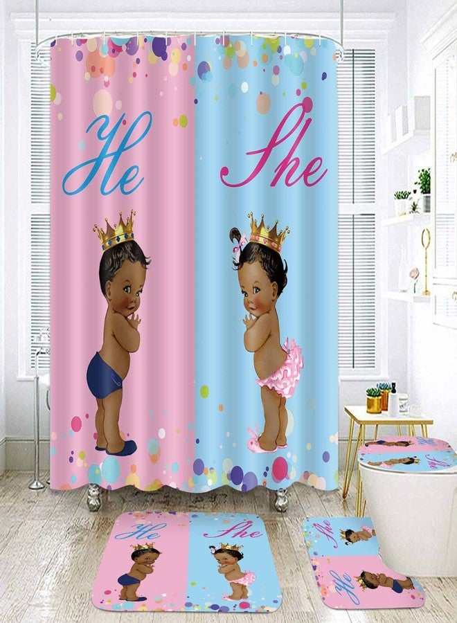 NTETSN 4 PCS African American Kids Shower Curtain Set 4 Pieces Children Baby Bathing Shower Curtains with Bath Rugs Non-Slip Soft Toilet Lid Cover for Bathroom Decor SETYYNT5 - Image 1