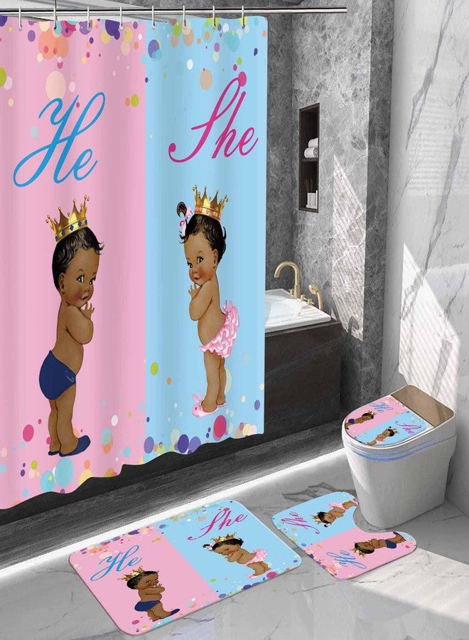 NTETSN 4 PCS African American Kids Shower Curtain Set 4 Pieces Children Baby Bathing Shower Curtains with Bath Rugs Non-Slip Soft Toilet Lid Cover for Bathroom Decor SETYYNT5 - Image 2