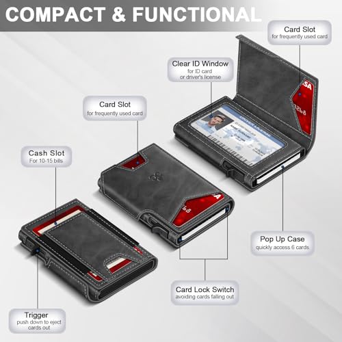 SEMORID Wallet for Men Wallet with Slim Pop Up Card Holder 9-13 Cards, Bifold Minimalist Smart Wallet RFID Blocking Credit Card Holder with ID Window & Stretchable Cash Slot Compact Metal Aluminum Card Case - Image 5