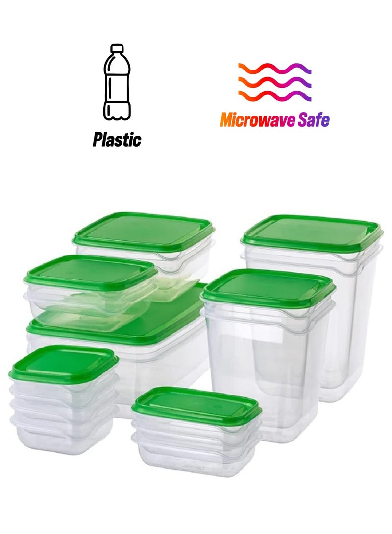 Pruta Food Container Boxes with Lid Set of 17 Clear/Green Microwave Freezer Dishwasher Safe - Image 1