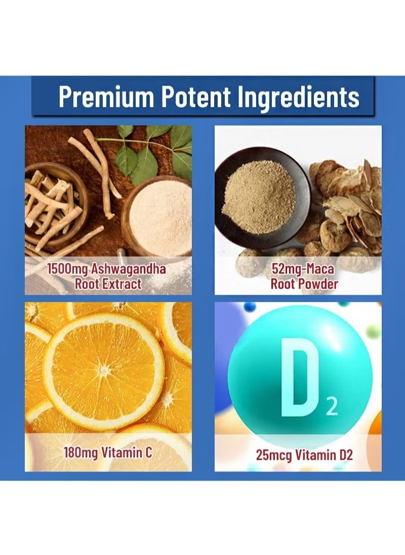 ديني عصائر Ashwagandha，الحلوى تعزيز المناعة، تخفيف الإجهاد، تعزيز النوم، فيتامين D2 + فيتامين C-60 العد  - Image 3