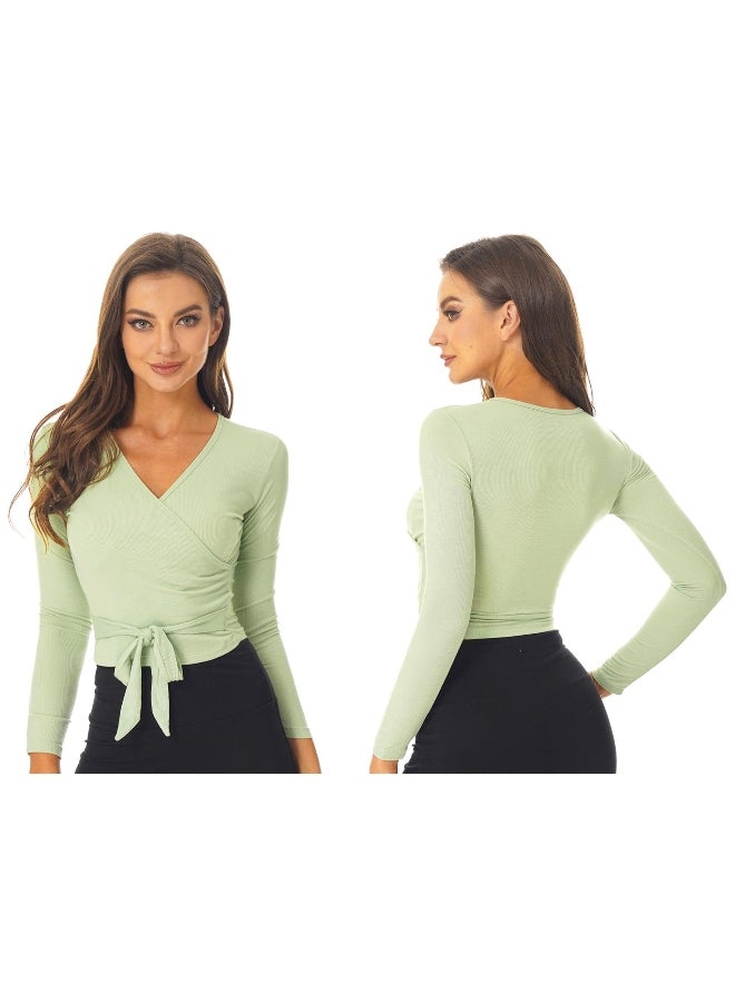 Generic Women Solid Color Wrap Jacket Ballet Jacket Bolero Long Sleeve Wrap Top Dancewear for Gym Yoga Ballet Modern Dance