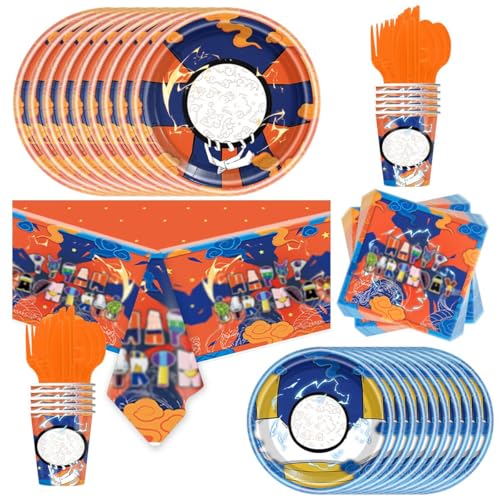 Ou Rui 81Pcs Cartoon Party Tableware Set Anime Theme Party Decoration Cartoon Birthday Decoration Supplies - Image 1