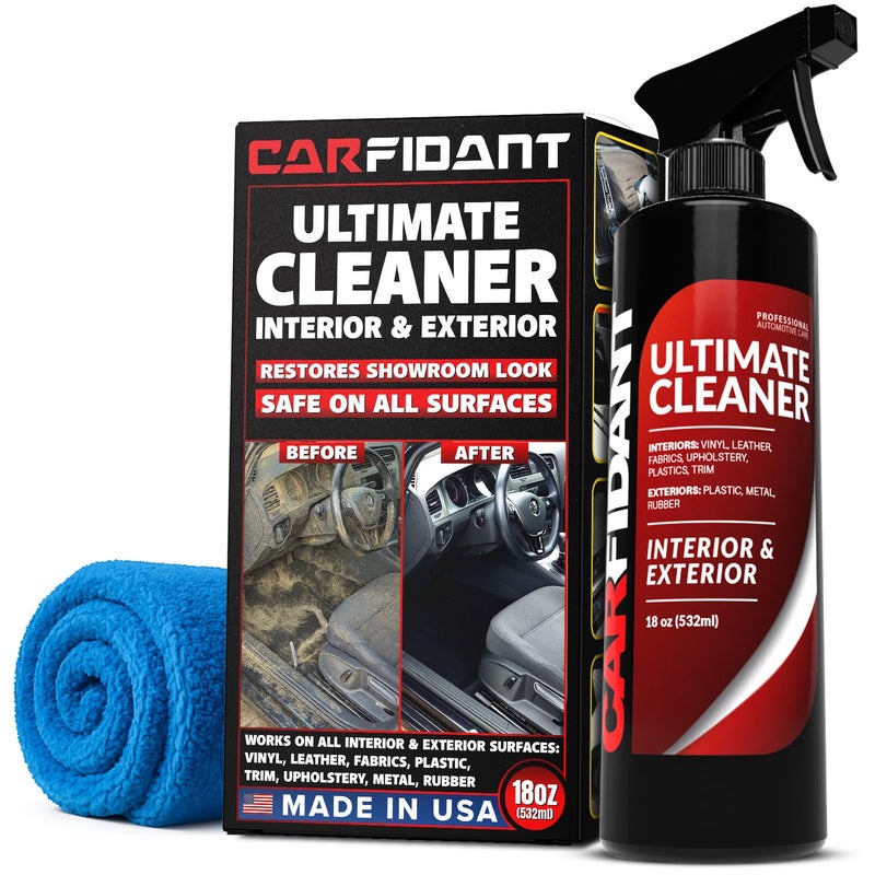 Carfidant Interior Car Cleaner Removes Stains Deep Cleans Car Seats Leather Fabric Upholstery Plastic Dashboard More Car Cleaning Kit Interior Detailer Spray 18oz